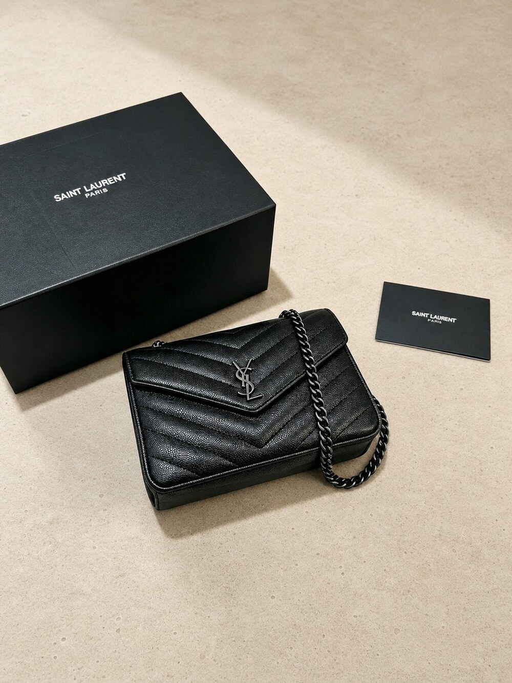 Yves Saint Laurent Envelope Black Quilted Leather Chain Wallet - Picture 3 of 5